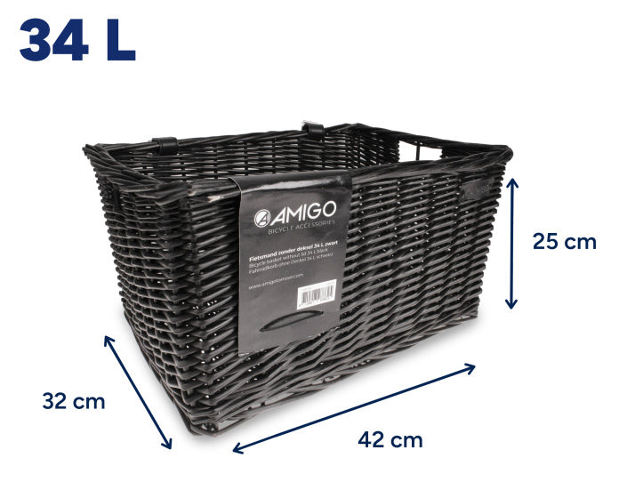 Amigo Fietsmand 34 liter riet zwart