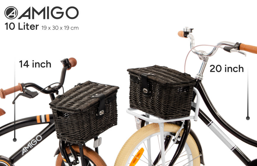 Amigo Fietsmand met deksel 10 liter riet zwart