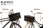 Amigo Fietsmand met deksel 16 liter riet asgrijs