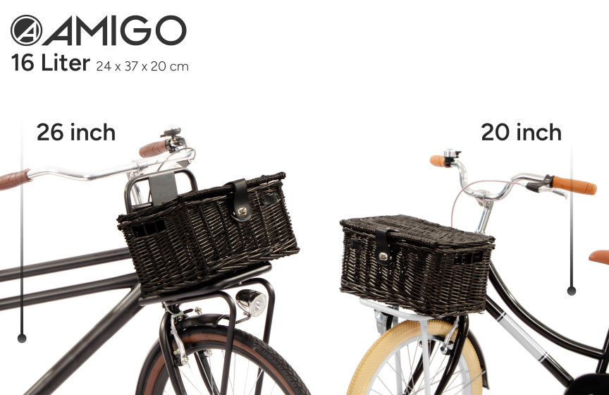 Amigo Fietsmand met deksel 16 liter riet asgrijs