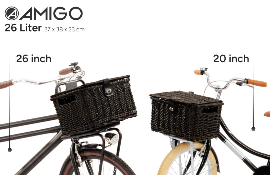 Amigo Fietsmand met deksel 26 liter riet bruin