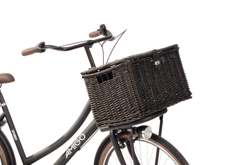Amigo Fietsmand met deksel 45 liter riet bruin