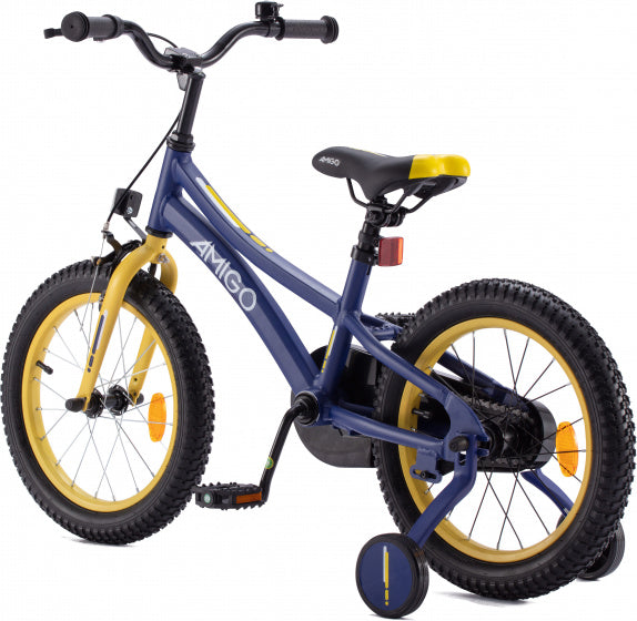 Amigo Flip 16 inch 25 cm jongens terugtraprem donkerblauw/geel