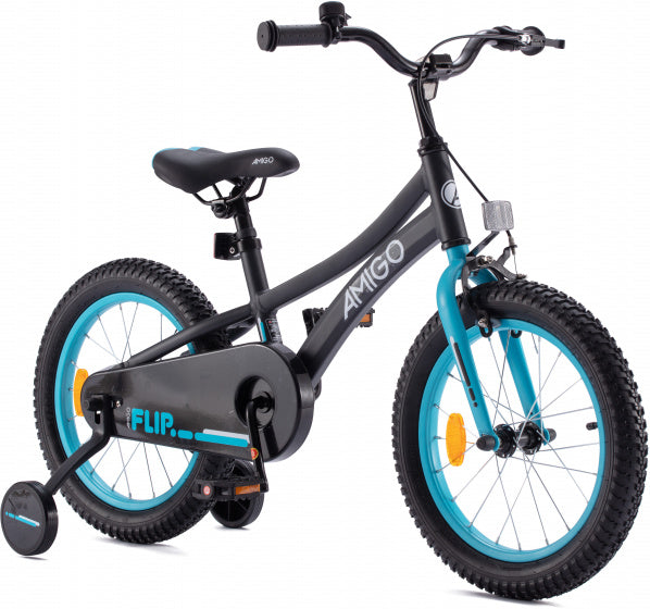 Amigo Flip 16 Inch 25 cm Jongens Terugtraprem Zwart/Blauw