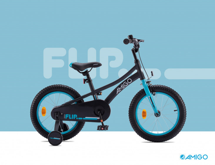 Amigo Flip 16 Inch 25 cm Jongens Terugtraprem Zwart/Blauw