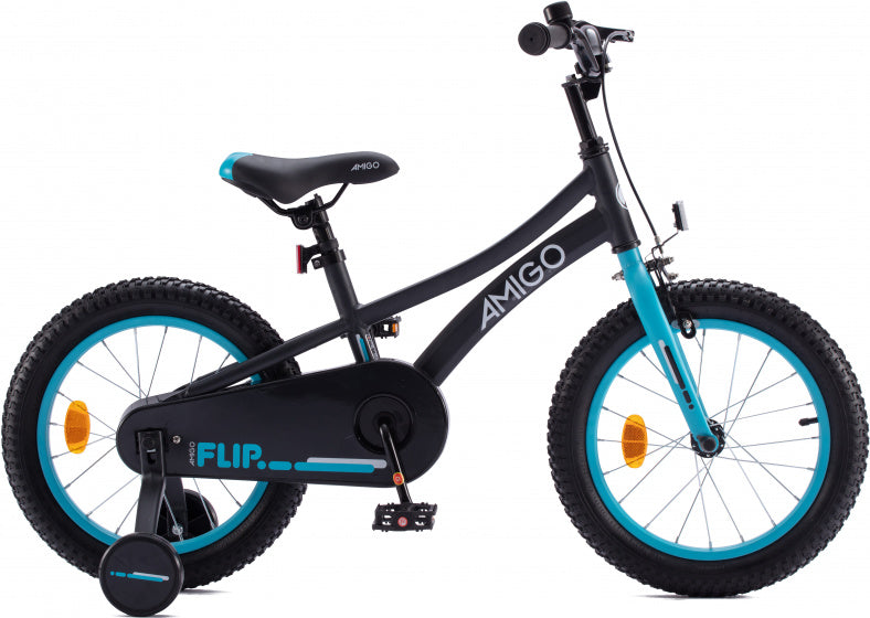 Amigo Flip 16 Inch 25 cm Jongens Terugtraprem Zwart/Blauw