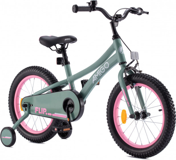 Amigo Flip 16 inch 25 cm meisjes terugtraprem groen/roze