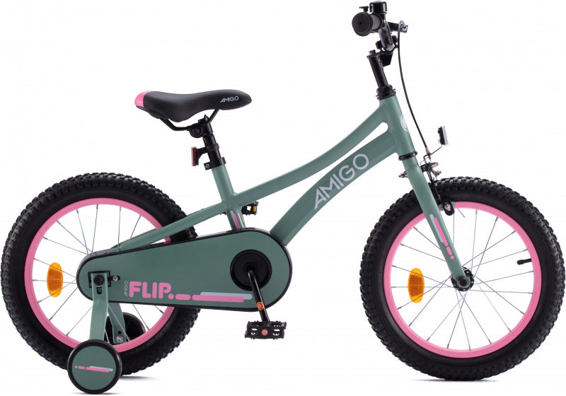 Amigo Flip 16 inch 25 cm meisjes terugtraprem groen/roze
