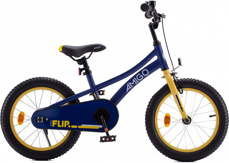 Amigo Flip 18 inch 26,5 cm jongens terugtraprem donkerblauw/geel