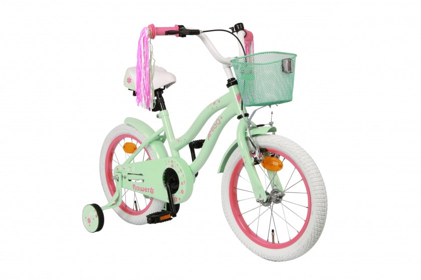 Amigo Flower 16 inch 26 cm meisjes terugtraprem groen