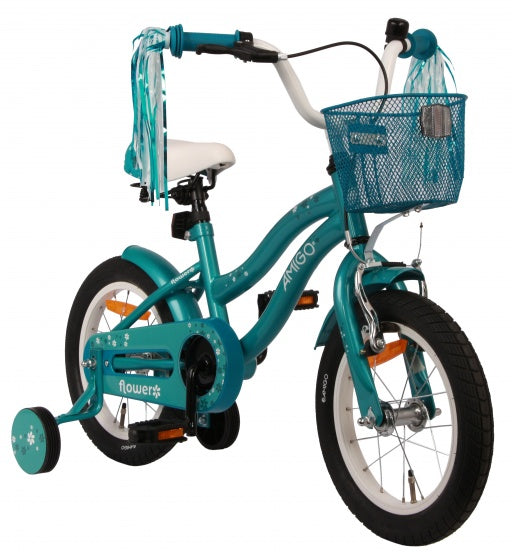Amigo Flower 14 inch 22 cm meisjes terugtraprem turquoise