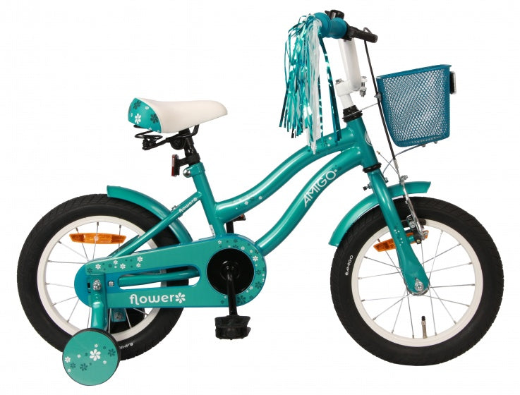 Amigo Flower 14 inch 22 cm meisjes terugtraprem turquoise
