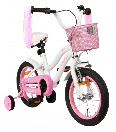 Amigo Flower 14 inch 22 cm meisjes terugtraprem wit