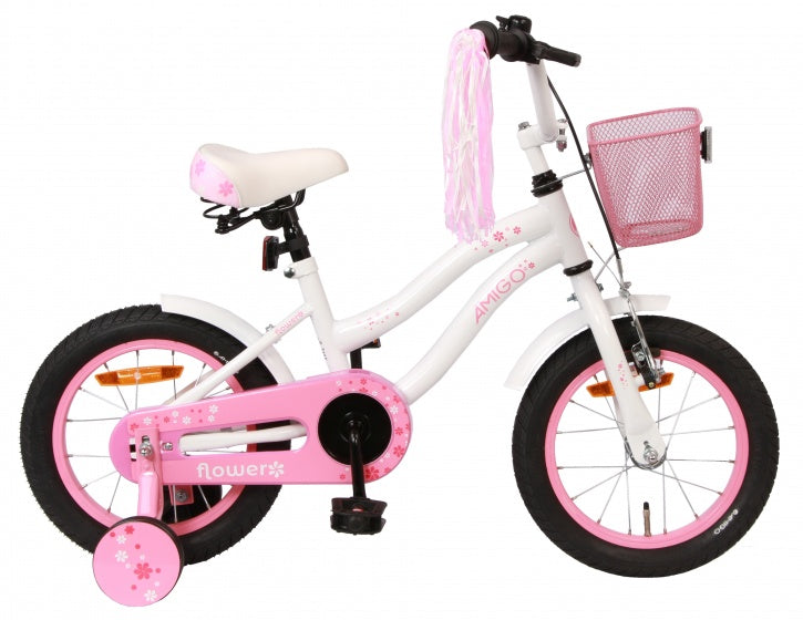 Amigo Flower 14 inch 22 cm meisjes terugtraprem wit