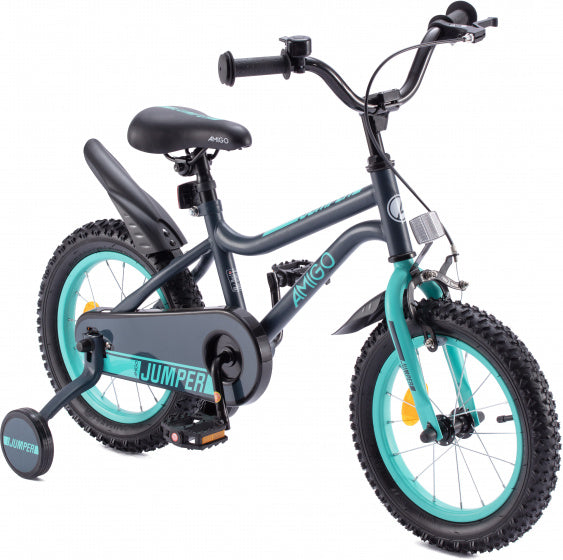 jumper 16 inch 25 cm jongens terugtraprem donkerblauw/lichtblauw