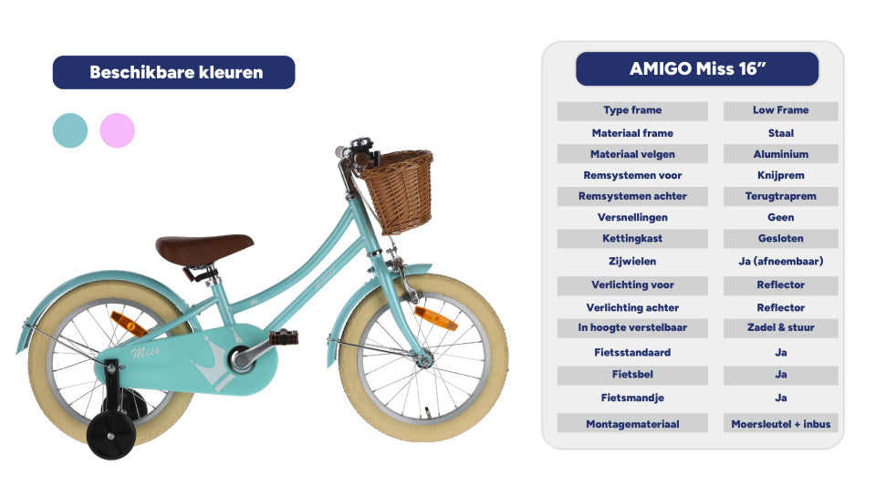 Amigo Miss 16 Inch 21 cm Meisjes Terugtraprem Turquoise