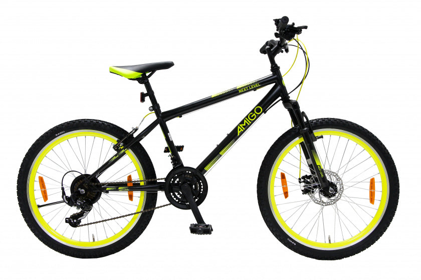 Next Level 24 Inch 39 cm Junior 21V V-Brakes Zwart/Geel