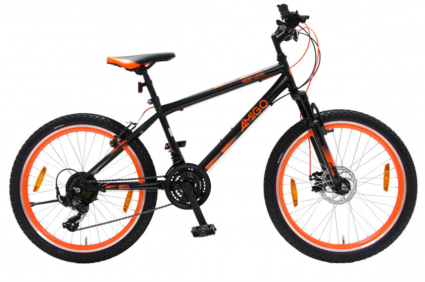 Next Level 24 Inch 39 cm Junior 21V V-Brakes Zwart/Oranje