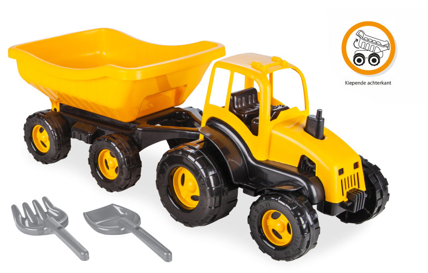 Pilsan Tractor met aanhangwagen geel zwart 4-delig