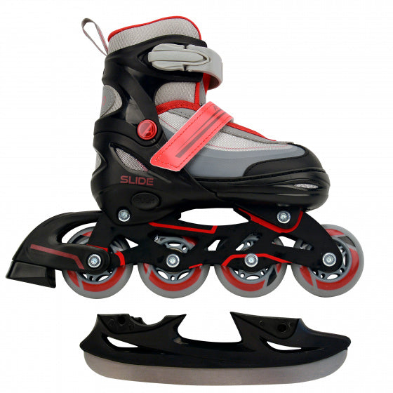 Amigo 2-in-1 schaatsen/skates junior zwart/rood maat 30/33