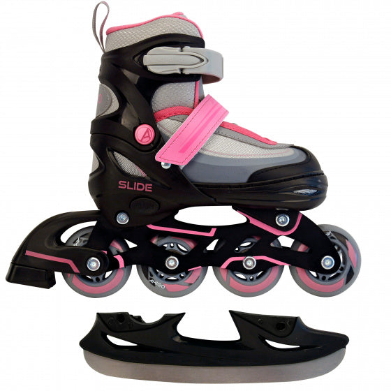 2-in-1 inlineskates en schaatsen junior zwart/roze mt 30/33