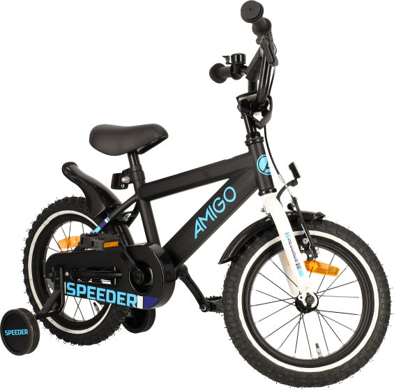 Amigo Speeder 14 Inch 24 cm Jongens Terugtraprem Zwart/Blauw