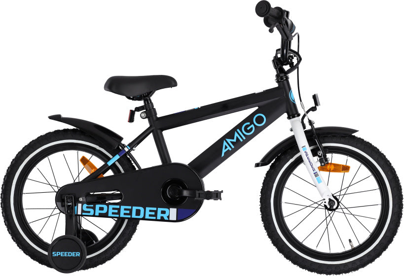 Amigo Speeder 16 Inch 27 cm Jongens Terugtraprem Zwart/Blauw