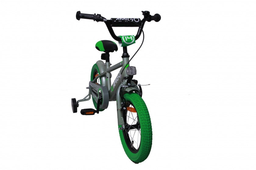 Amigo Sports 14 inch 22 cm jongens terugtraprem grijs/groen
