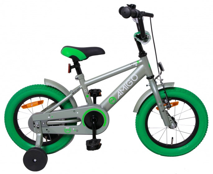 Amigo Sports 14 inch 22 cm jongens terugtraprem grijs/groen