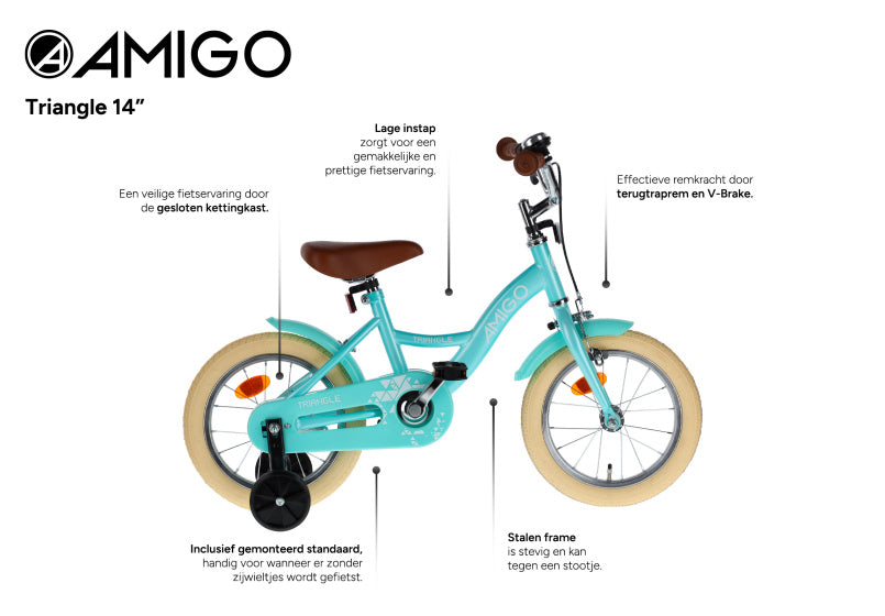 Amigo Triangle 14 Inch 23 cm Junior Terugtraprem Turquoise