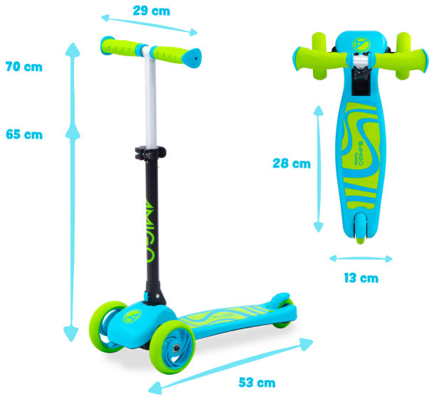 Amigo Twister opvouwbare 3-wiel kinderstep met voetrem blauw/lime