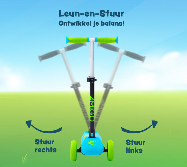 Amigo Twister opvouwbare 3-wiel kinderstep met voetrem blauw/lime