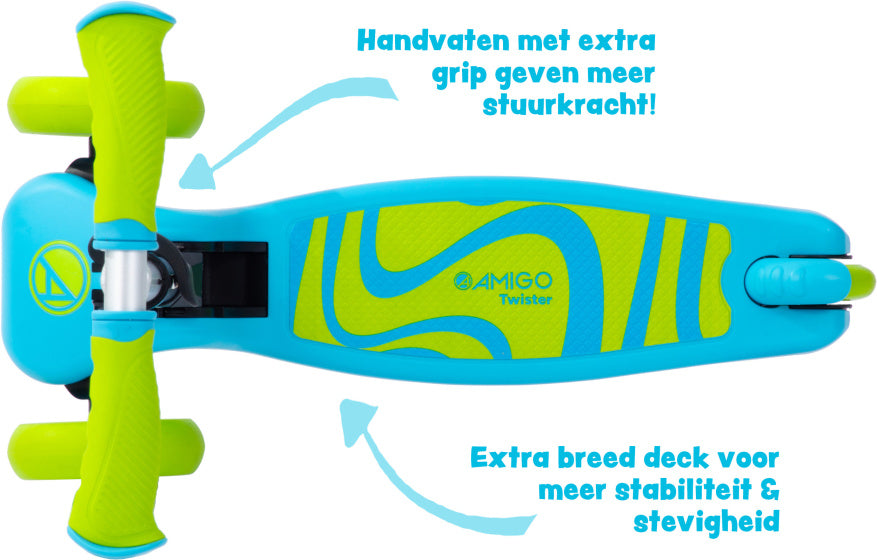 Amigo Twister opvouwbare 3-wiel kinderstep met voetrem blauw/lime