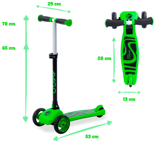 Amigo Twister opvouwbare 3-wiel kinderstep met voetrem groen/zwart