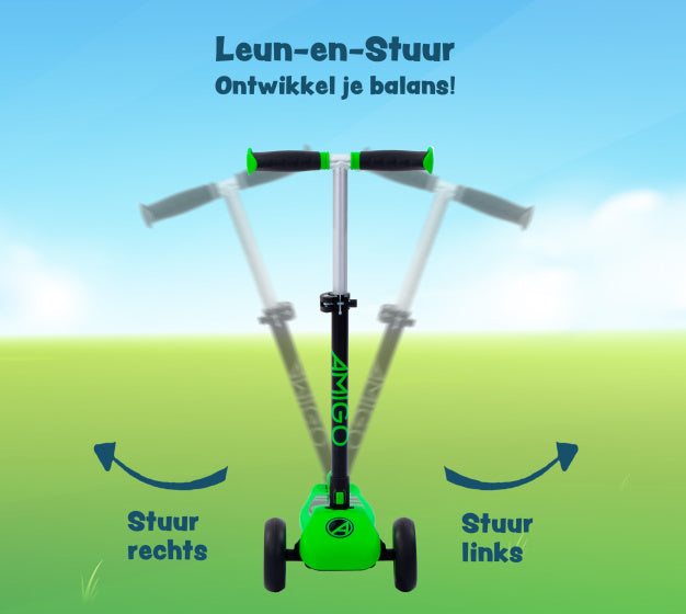 Amigo Twister opvouwbare 3-wiel kinderstep met voetrem groen/zwart