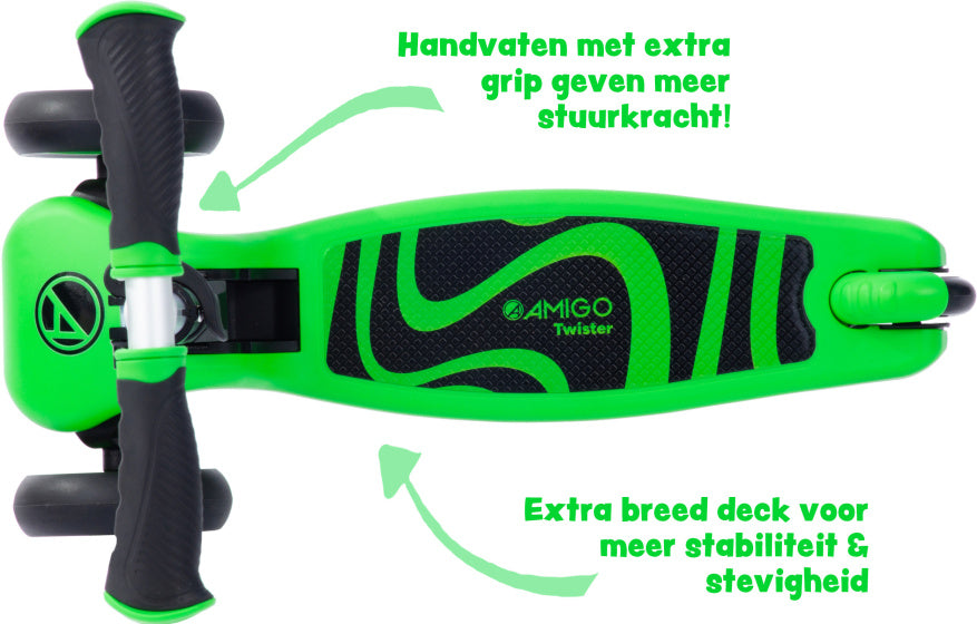 Amigo Twister opvouwbare 3-wiel kinderstep met voetrem groen/zwart