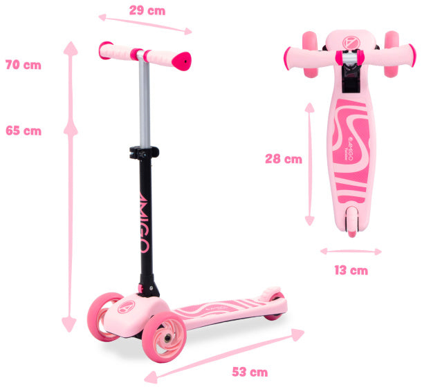 Amigo Twister opvouwbare 3-wiel kinderstep met voetrem roze