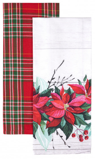 theedoek Bloemen 45 x 65 cm katoen wit/rood 2 stuks