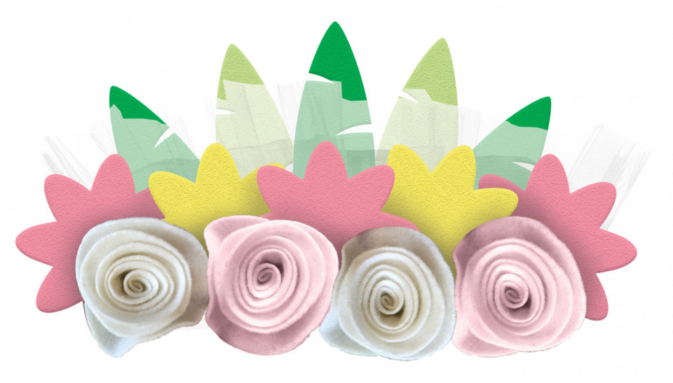 bloemenhaarband dames vilt roze/groen one-size 4 stuks