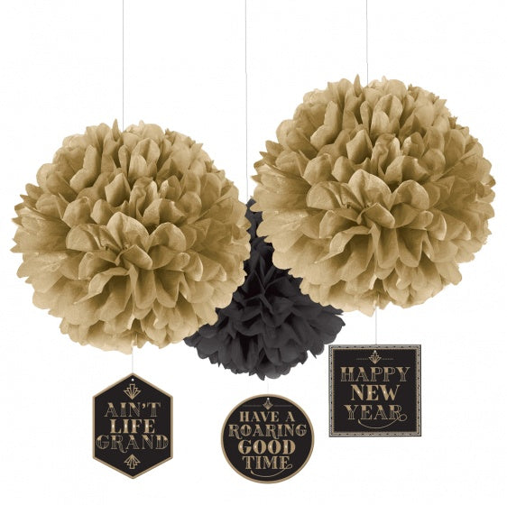 feestdecoratie pompoms nieuwjaar 40,6/17,8 cm 3-delig