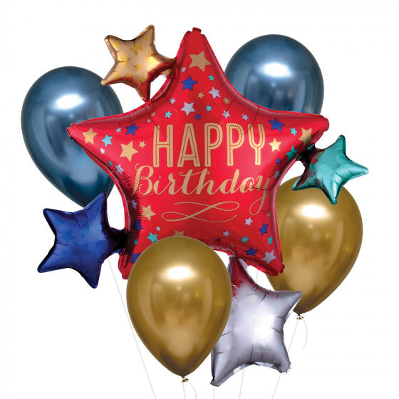 folieballon boeket Infused Star rood/blauw 9-delig