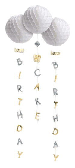 honeycomb birthday 121,9 cm papier zilver/goud 3 stuks