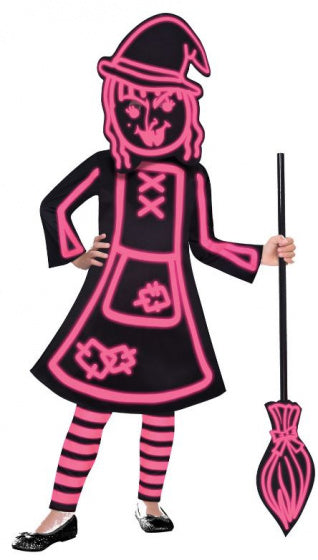kinderkostuum heks lichtgevend polyester roze maat 4-6 jaar