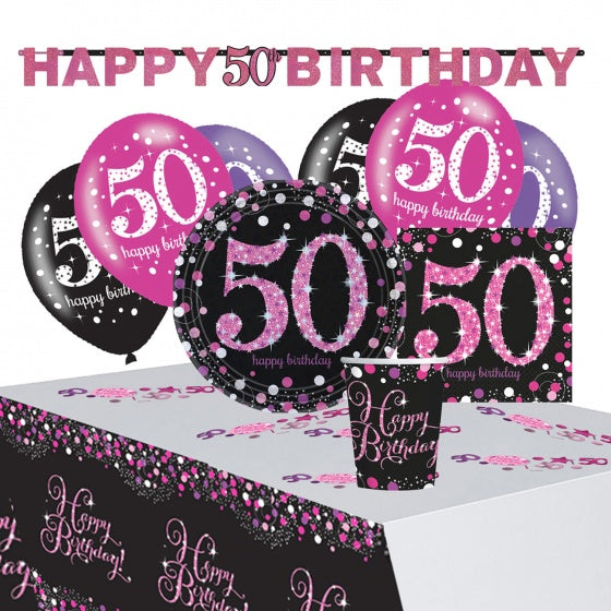 partypakket happy 50th birthday dames roze/zwart 41-delig