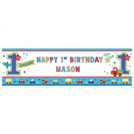 verjaardag banner 1 jaar All Aboard jongens 165 x 51 cm