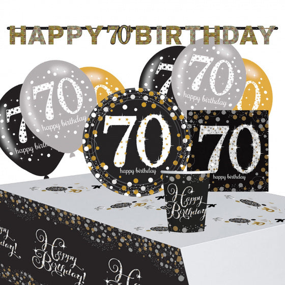 feestpakket Sparkling 70 jaar zwart/goud 41-delig