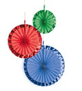 waaiers papier 18/30/38 cm blauw/rood/groen 3-delig