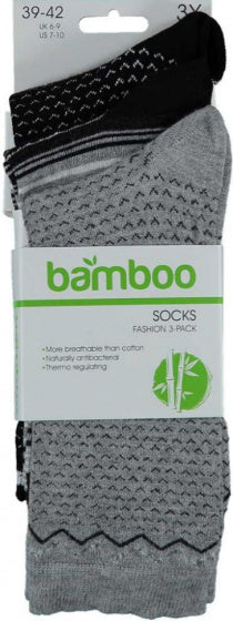 sokken Fashion Bamboo dames grijs/zwart 3-pack mt 39/42