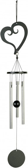 windgong Hart 35 cm staal zwart/zilver 3-delig