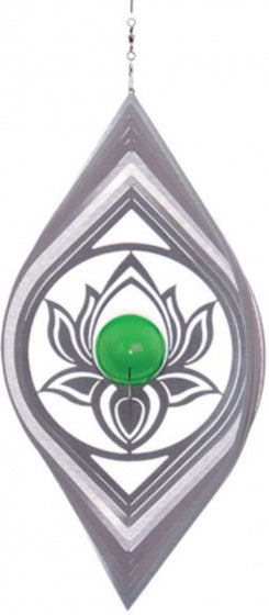 windgong Lotus 17,7 x 25,1 cm RVS zilver/groen